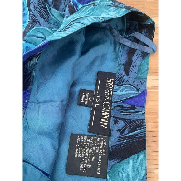 Vintage Kasper ASL Womens Silk Skirt Size 6 Blue Green Floral Leaves Tropical - Picture 4 of 6